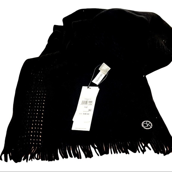 NWT Calvin Klein Cozy Pointelle-Knit Scarf - Black - Picture 2 of 2